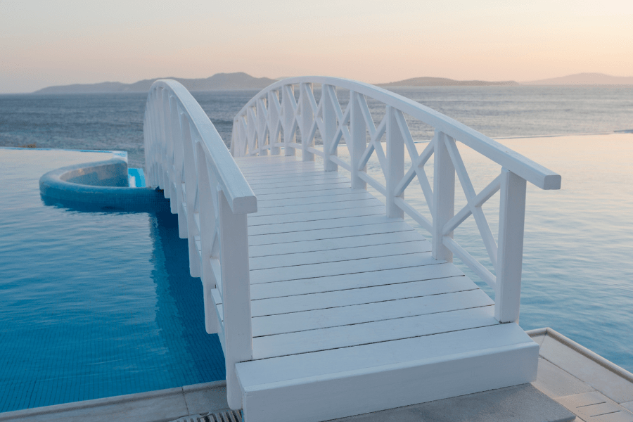 Bridge in Santorini with dusk skyline and soft colors depicting the process of an EMDR Intensive in Goodyear Arizona